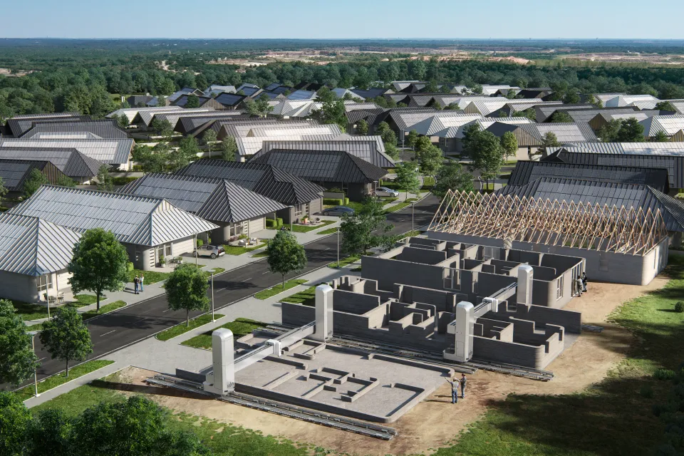 Rendering of 100-home 3D-printed community